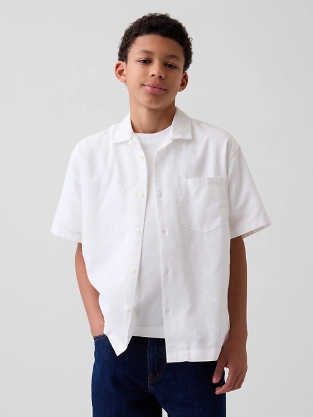 ✨ ZARA Kids White Linen Short Sleeve Button-Down Shirt (Size 8-9 Yrs / 134 cm) ✨